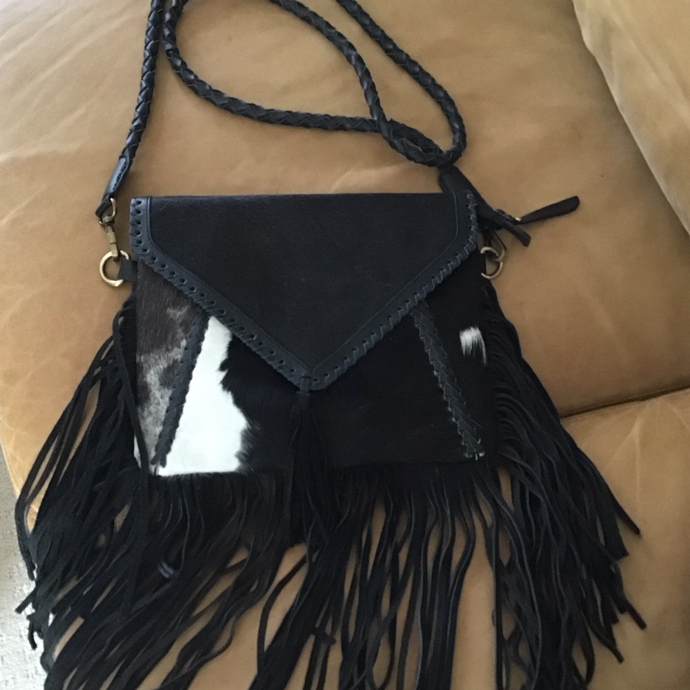 Black and White Fringe Crossbody Bag